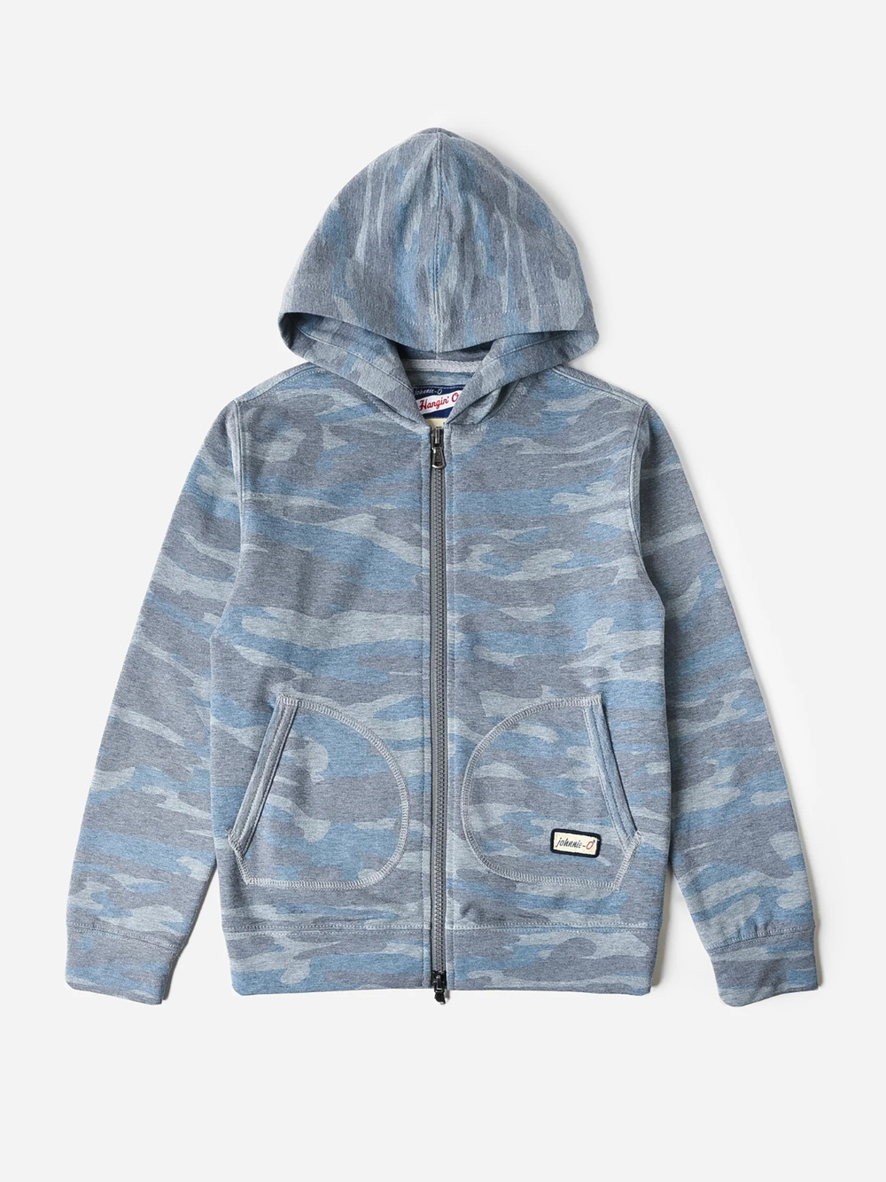 Johnnio- O Avry Camo Boys Hoodie 7 Gray Blue Full Zip Pockets Long Sleeve Logo